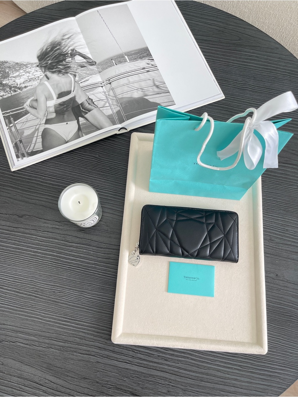 Tiffany & Co. Return to Tiffany Black Padded Lambskin Zip Around Wallet NWT $690